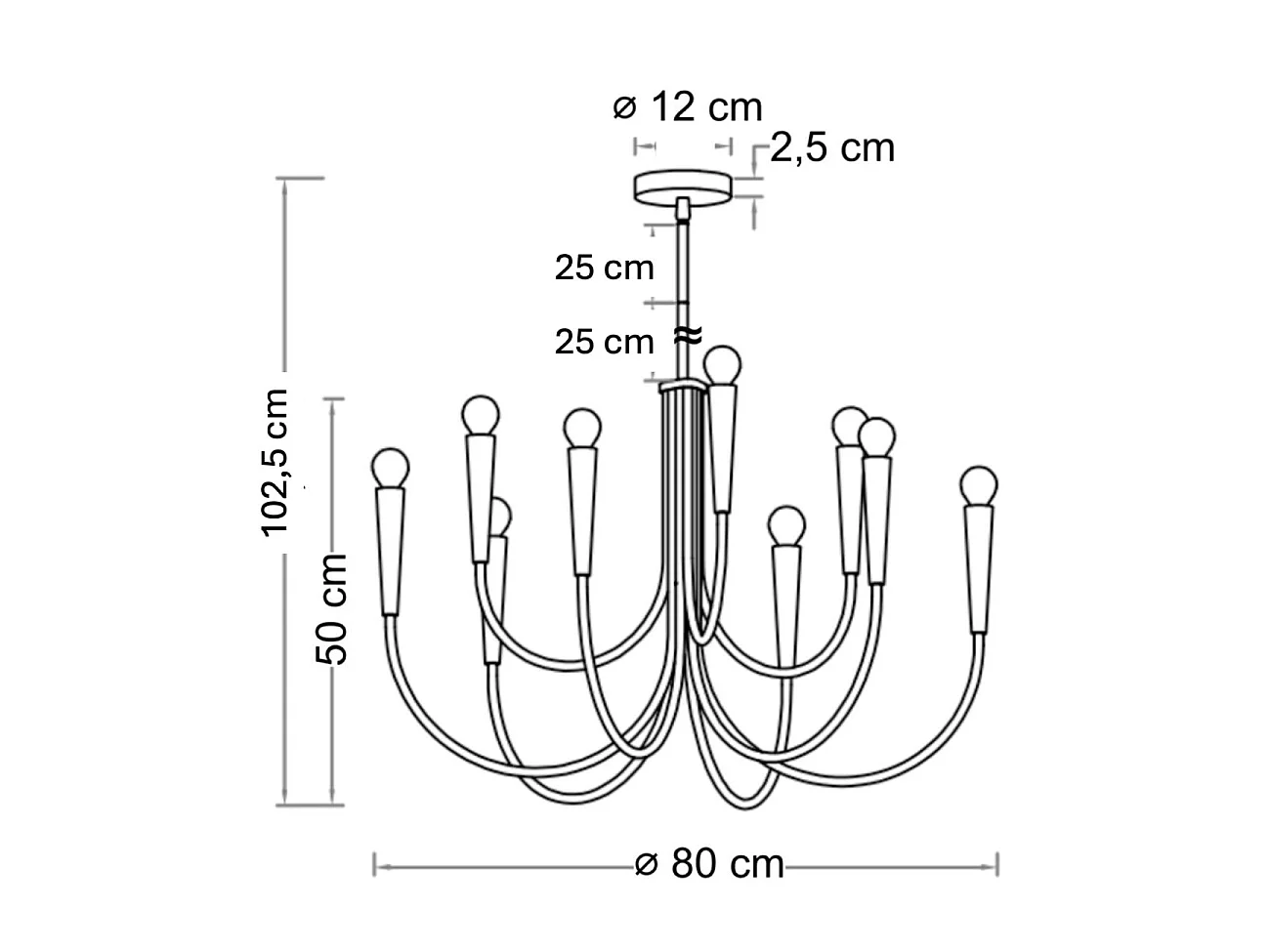 Lustre à bras multiples laiton style chandelier moderne 80 cm - Kaelisma