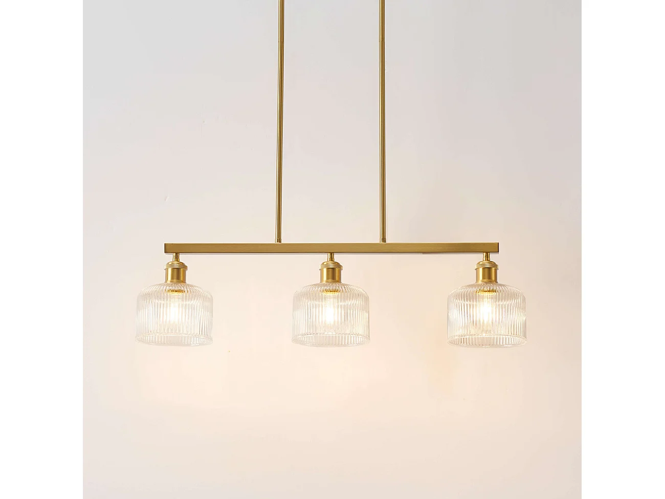 Suspension vintage laiton trois verres transparents striés - Auréline