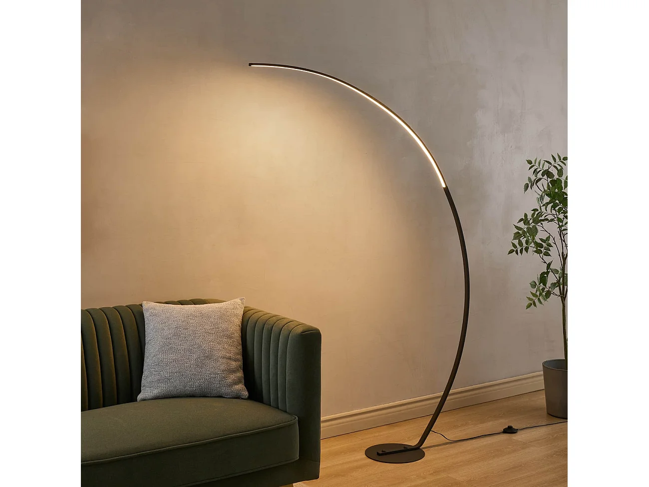 Grand lampadaire courbé LED dimmable noir 184 cm - Thalia