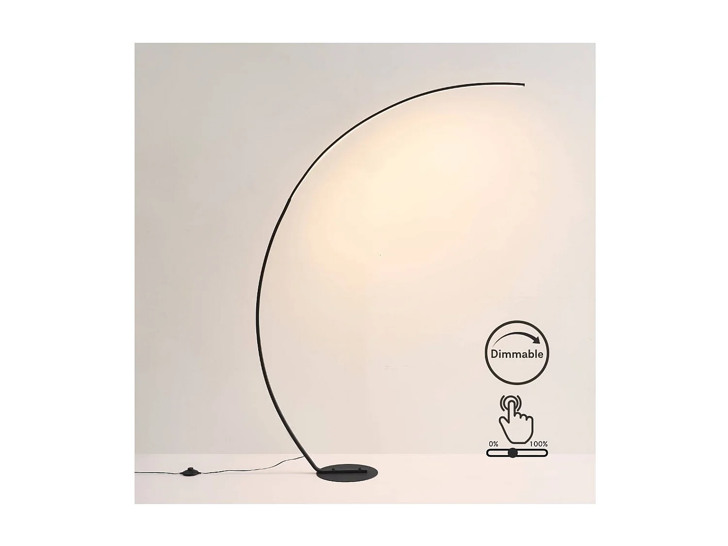 Grand lampadaire courbé LED dimmable noir 184 cm - Thalia