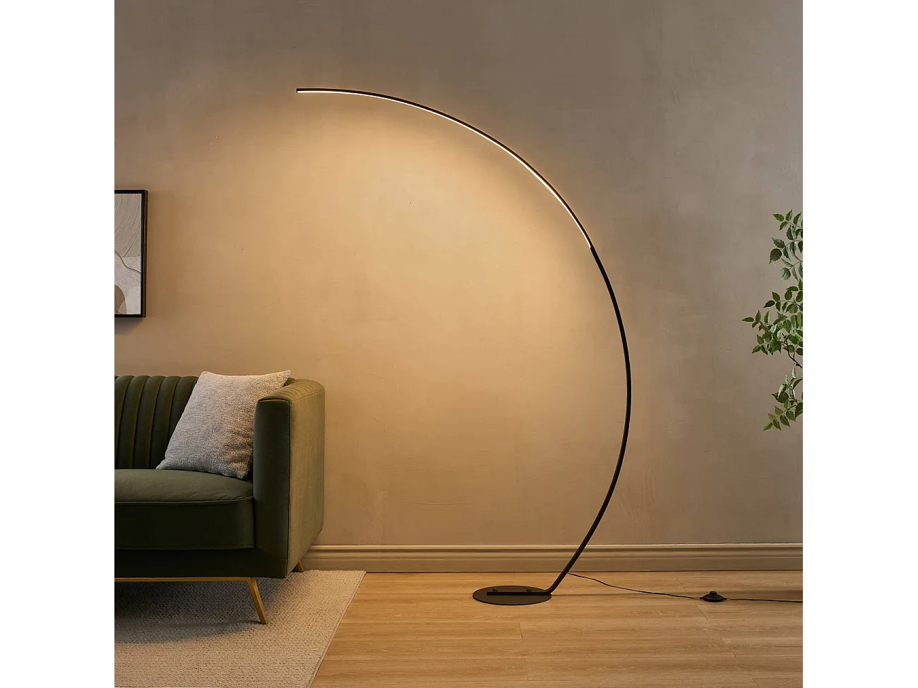 Grand lampadaire courbé LED dimmable noir 184 cm - Thalia