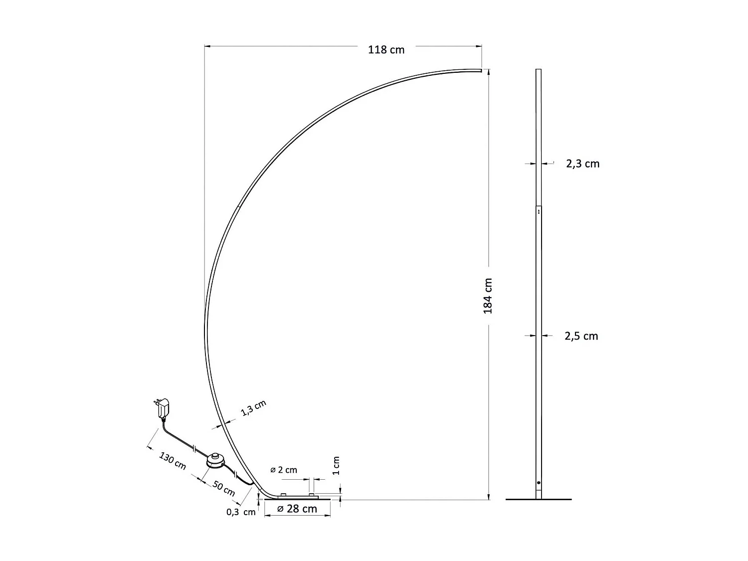 Grand lampadaire courbé LED dimmable noir 184 cm - Thalia