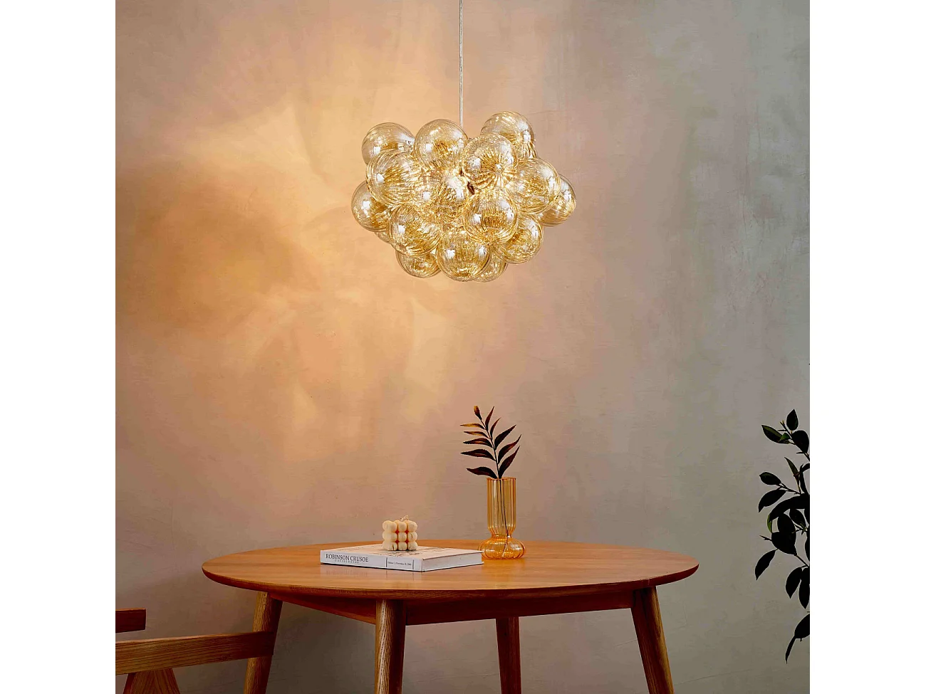 Suspension grappe décorative boules en verre ambrées - Maeli