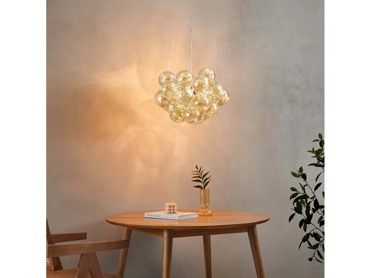 Suspension grappe décorative boules en verre ambrées - Maeli