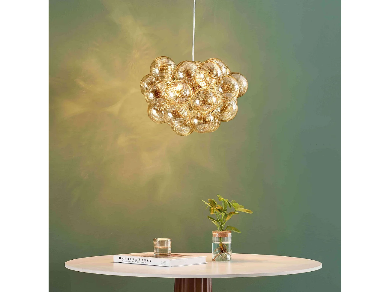 Suspension grappe décorative boules en verre ambrées - Maeli