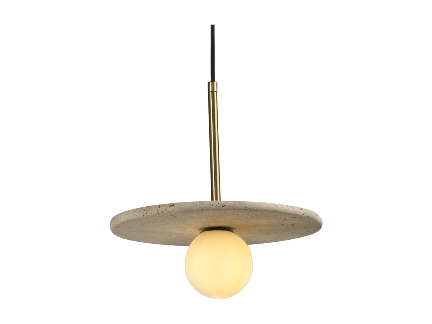 Suspension élégante travertin et boule en verre opalin - Silvia