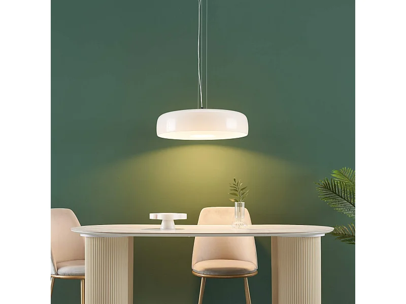 Suspension dôme en verre blanc opale et métal noir - Riccardo