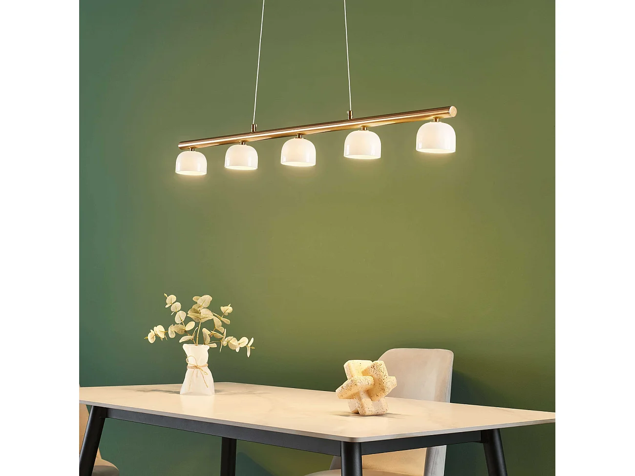 Longue suspension LED laiton avec 5 dômes en verre - Nysséa