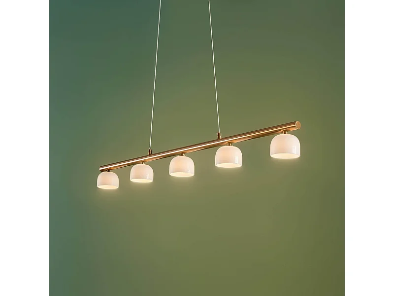Longue suspension LED laiton avec 5 dômes en verre - Nysséa