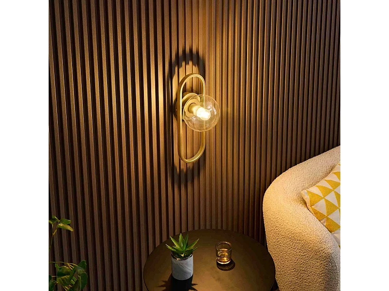 Applique murale vintage dorée clair à verre transparent - Belisto