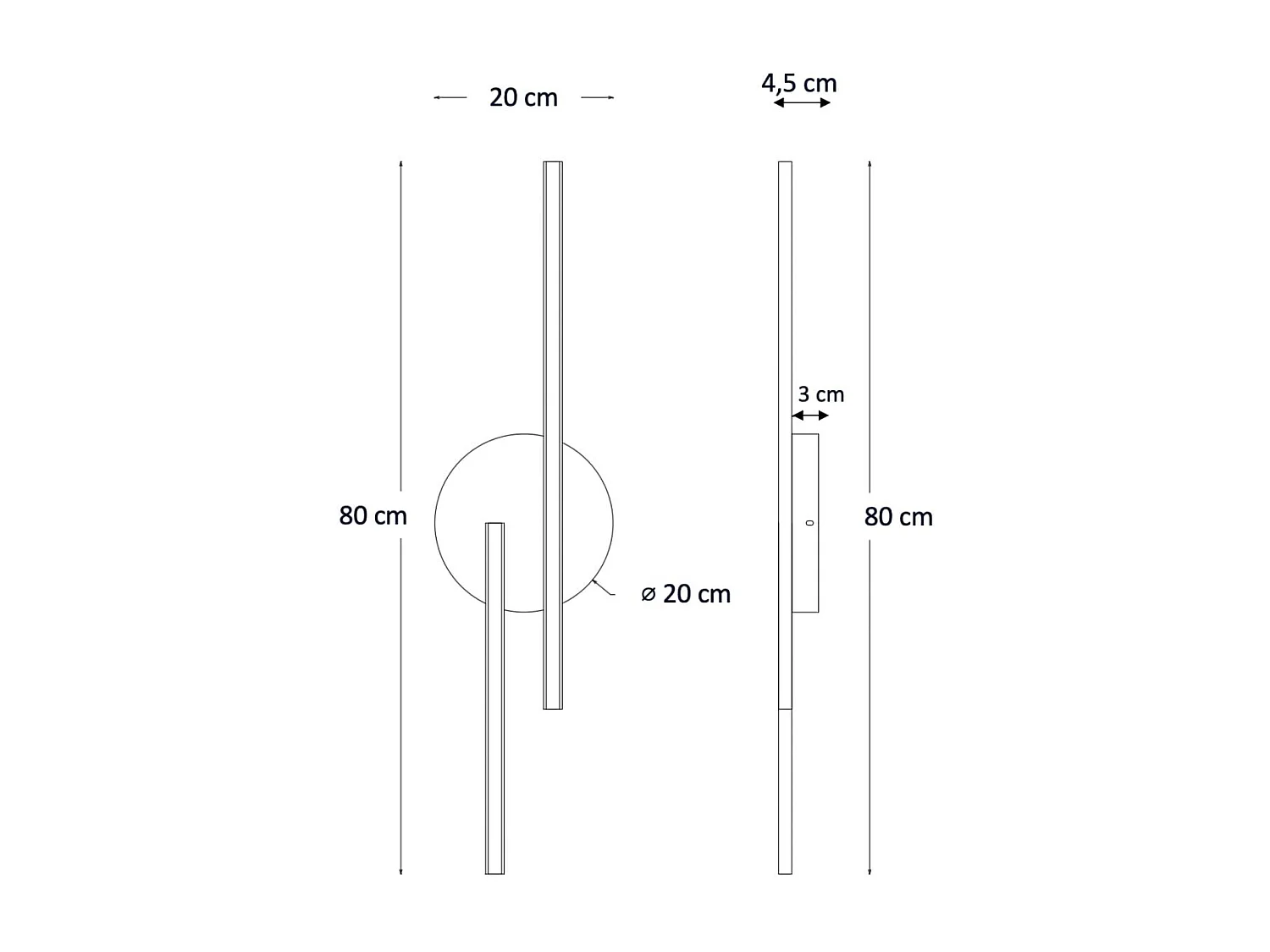 Applique noire LED aux lignes épurées 80 cm - Pia