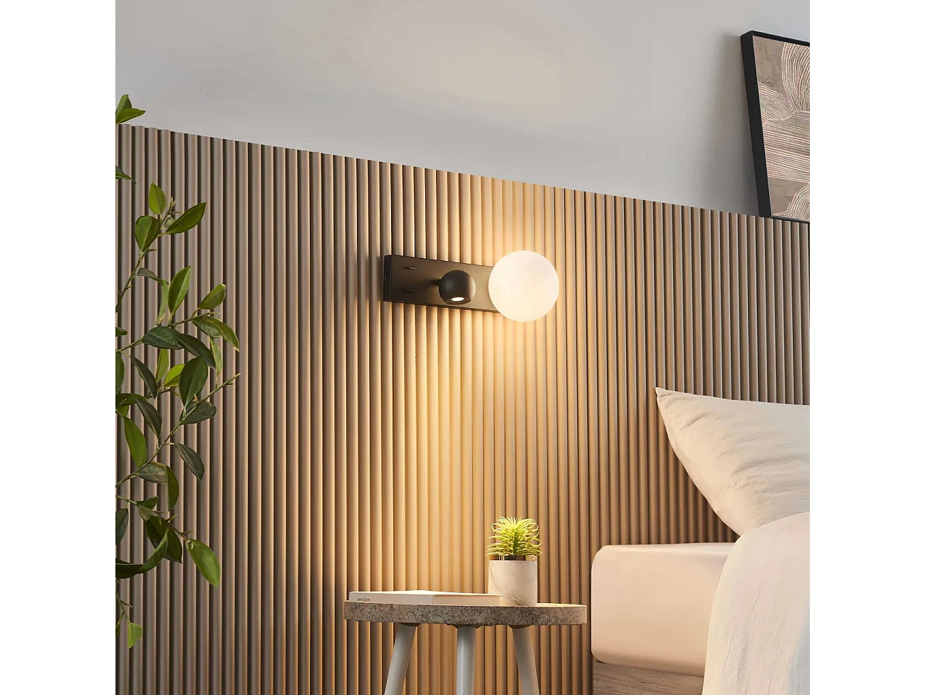 Applique LED noire double éclairage liseuse et verre blanc - Avelysa