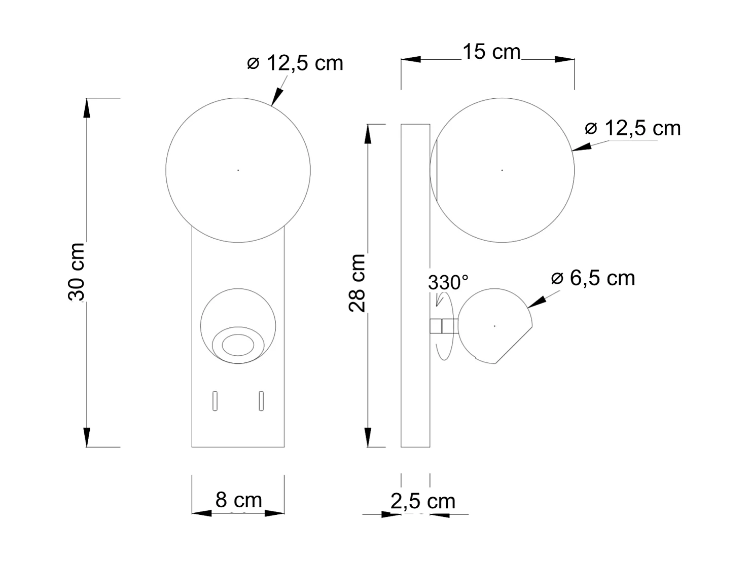 Applique LED noire double éclairage liseuse et verre blanc - Avelysa