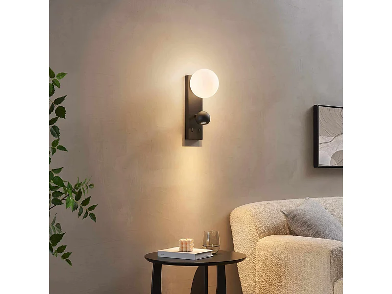 Applique LED noire double éclairage liseuse et verre blanc - Avelysa