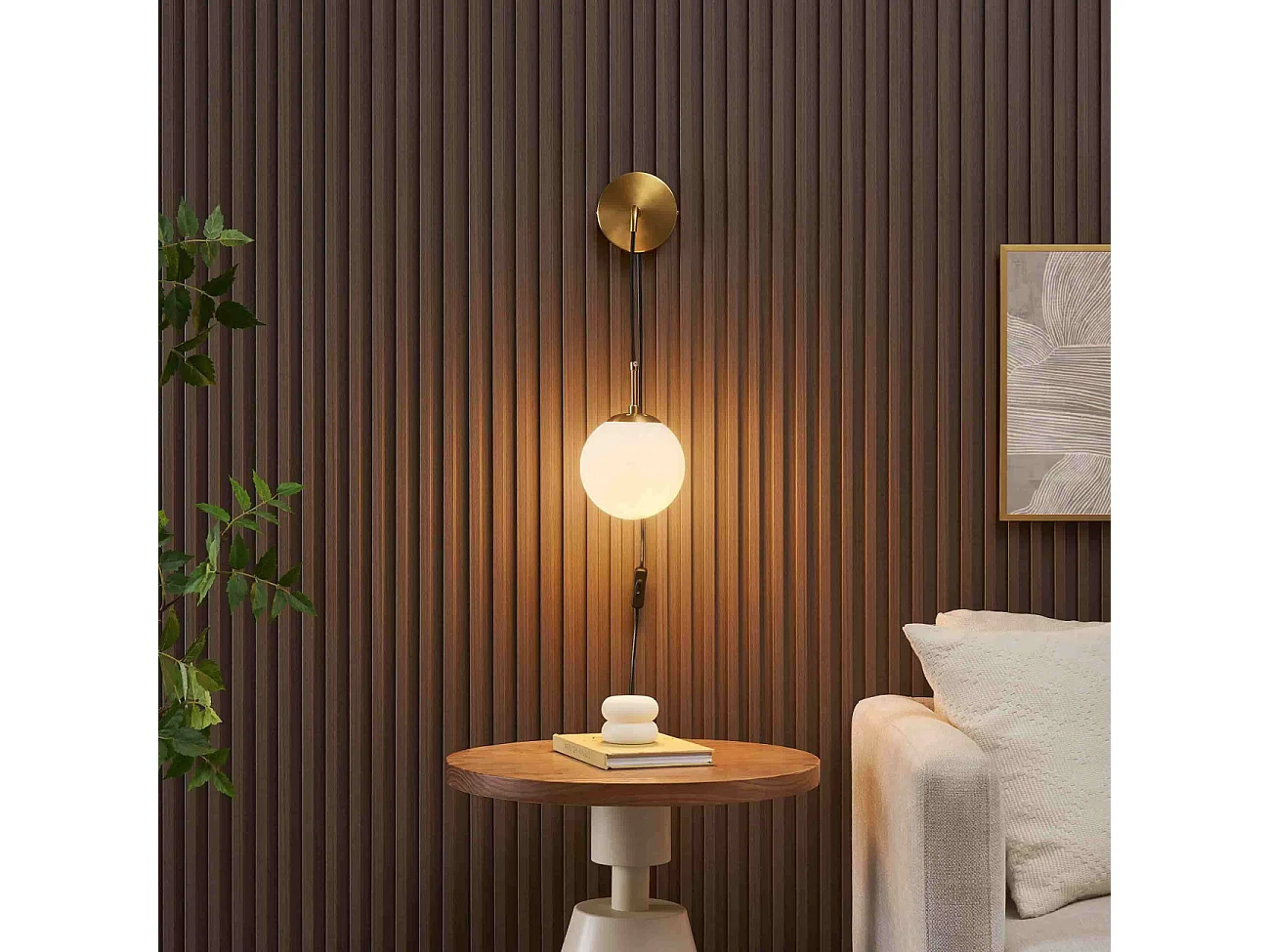 Applique laiton verre blanc avec câble et interrupteur - Robyn