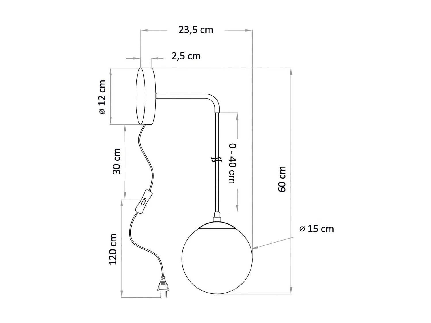 Applique laiton verre blanc avec câble et interrupteur - Robyn
