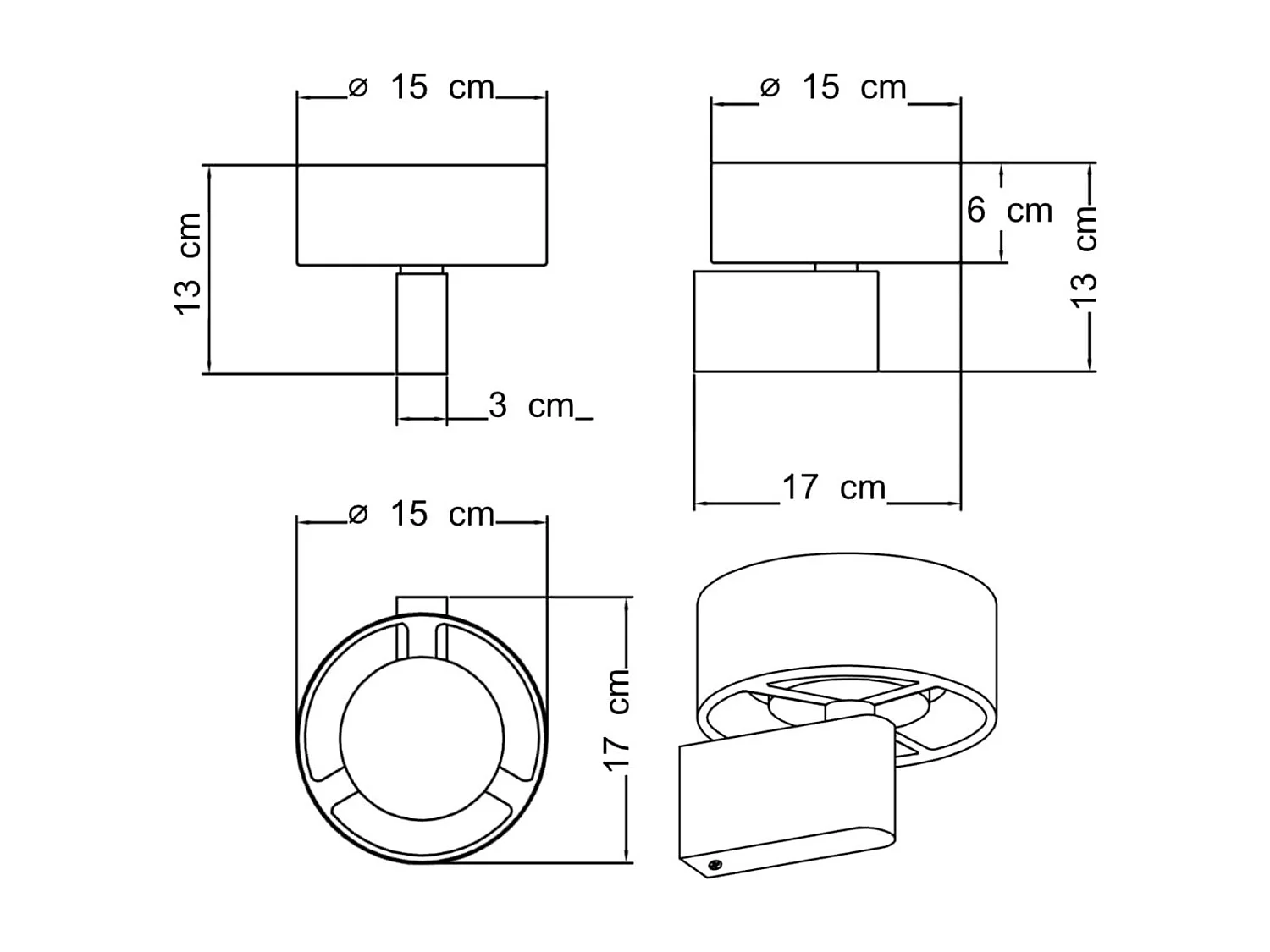 Applique murale noire en métal avec tête ronde LED - Prins