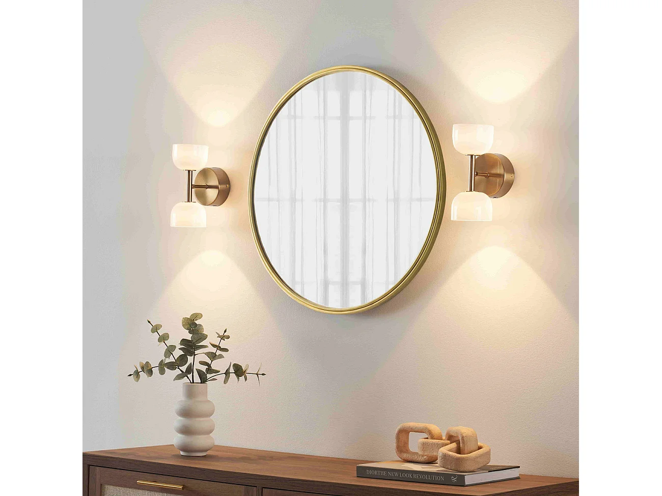 Applique LED laiton à deux globes opalins en verre - Nysséa