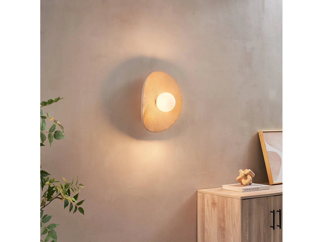 Applique ou plafonnier en céramique texturée et verre blanc - Niria