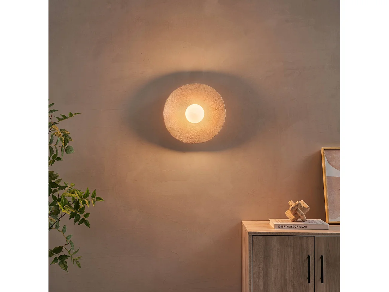 Applique ou plafonnier en céramique texturée et verre blanc - Niria