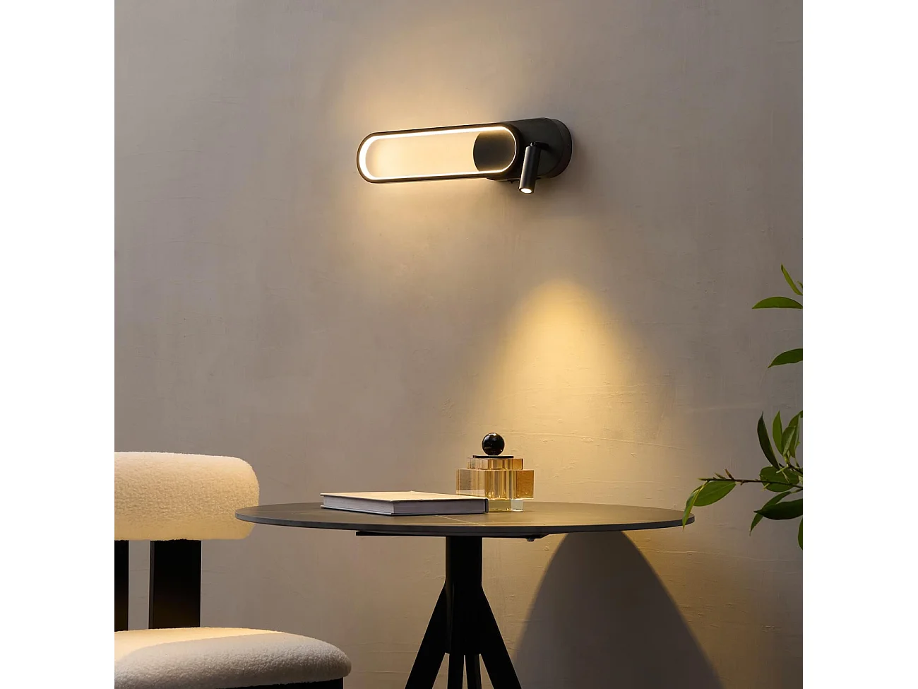 Applique liseuse LED intégrée finition noire double interrupteur - Jena