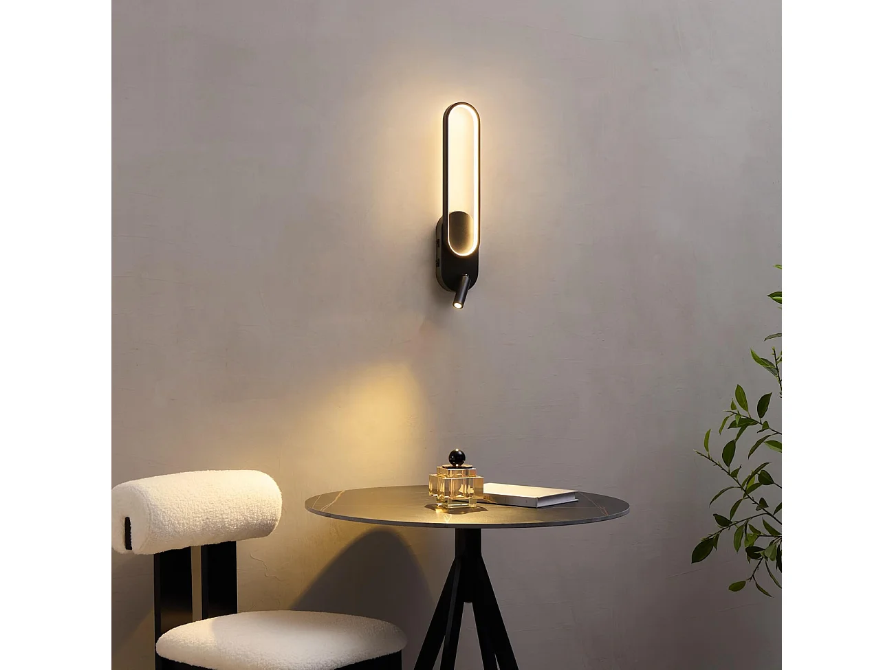 Applique liseuse LED intégrée finition noire double interrupteur - Jena