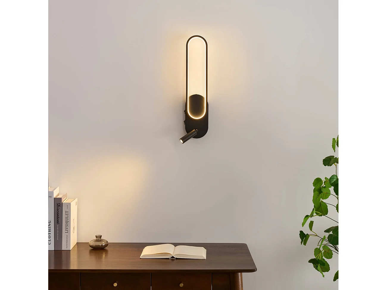 Applique liseuse LED intégrée finition noire double interrupteur - Jena