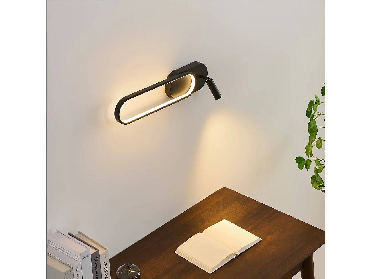 Applique liseuse LED intégrée finition noire double interrupteur - Jena