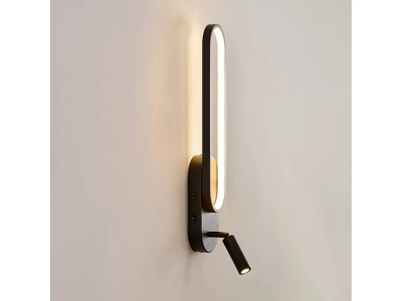 Applique liseuse LED intégrée finition noire double interrupteur - Jena