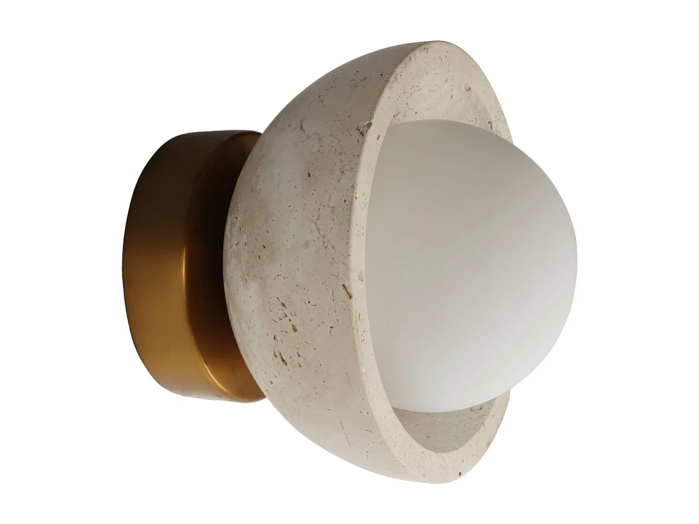 Petit éclairage en pierre naturelle bois et verre rond dépoli - Pietra