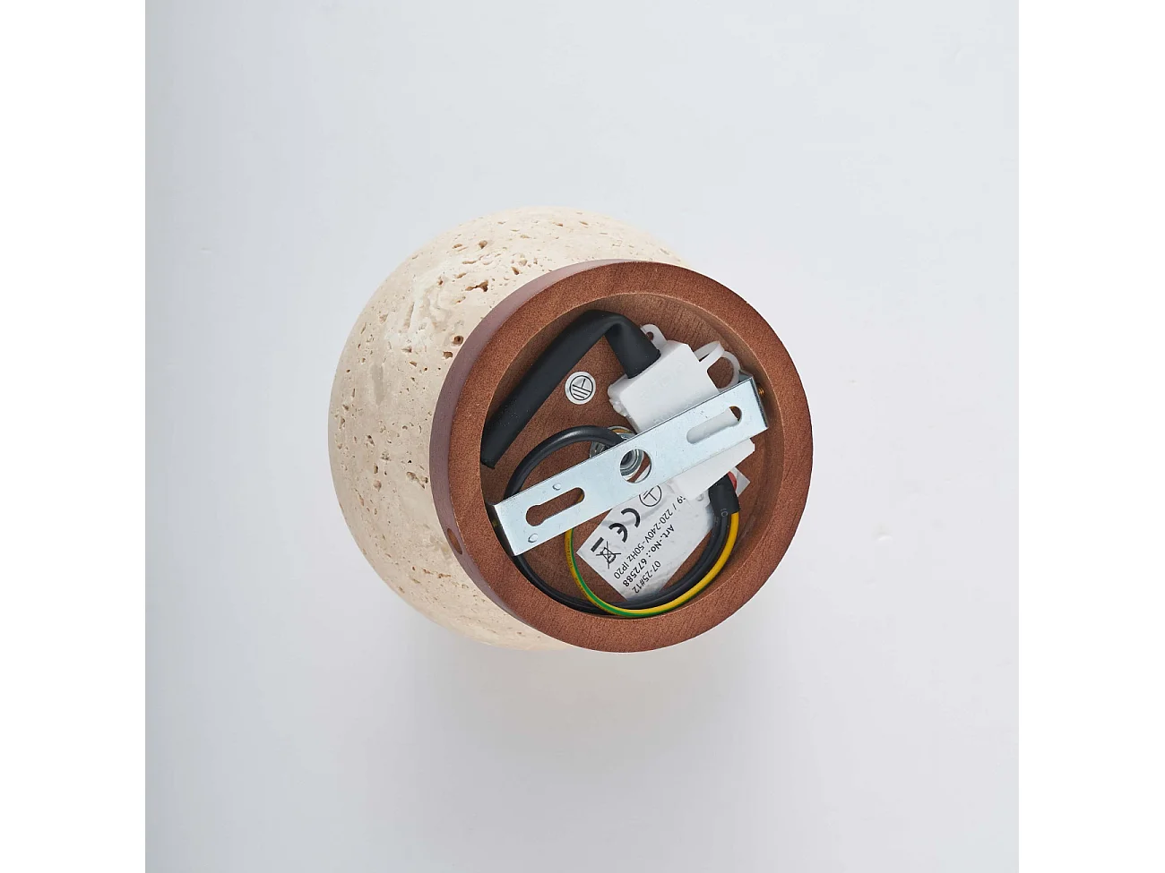 Petit éclairage en pierre naturelle bois et verre rond dépoli - Pietra