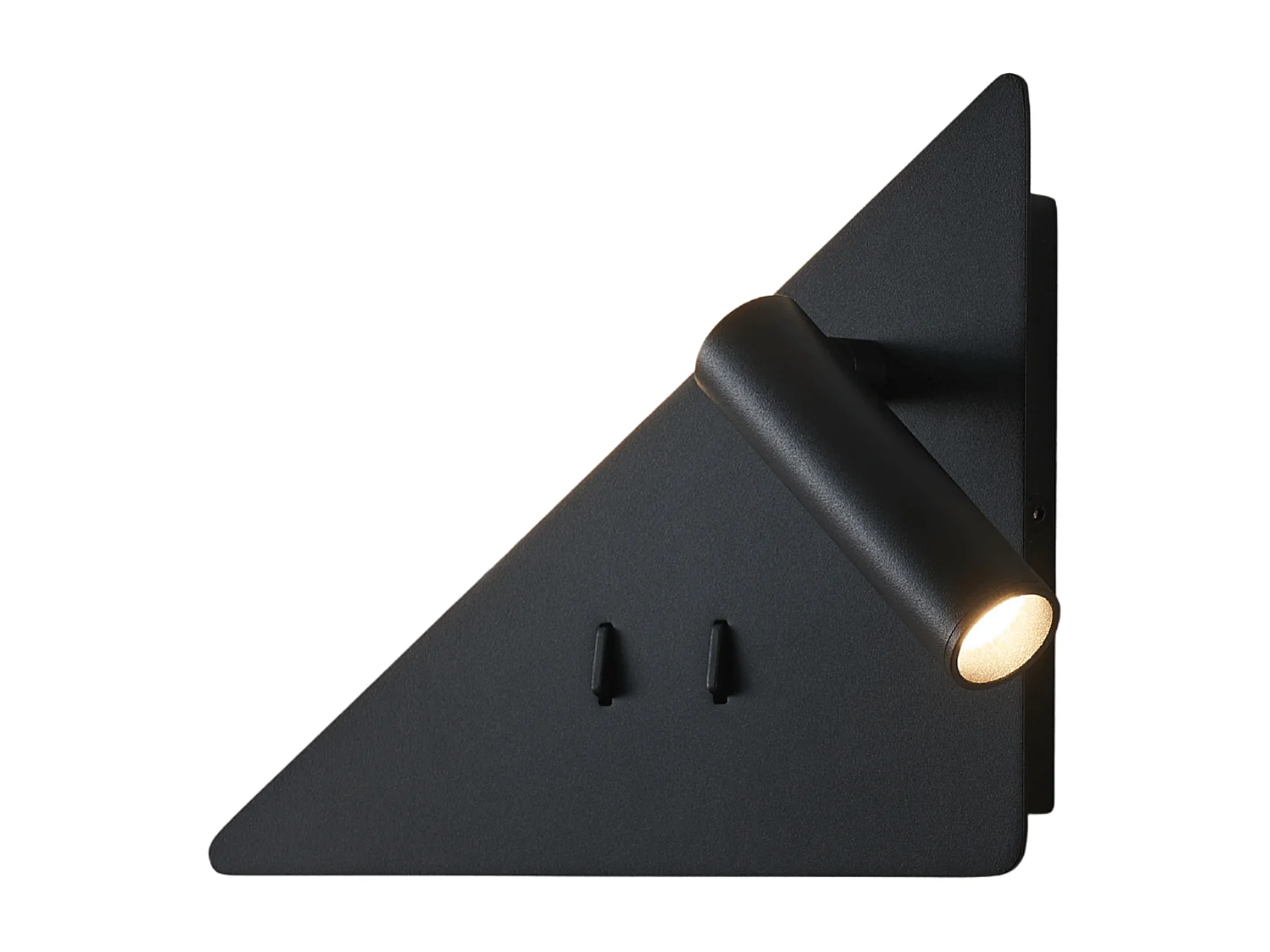 Applique noire triangle LED avec liseuse et angle droit à droite - Elaris Type A