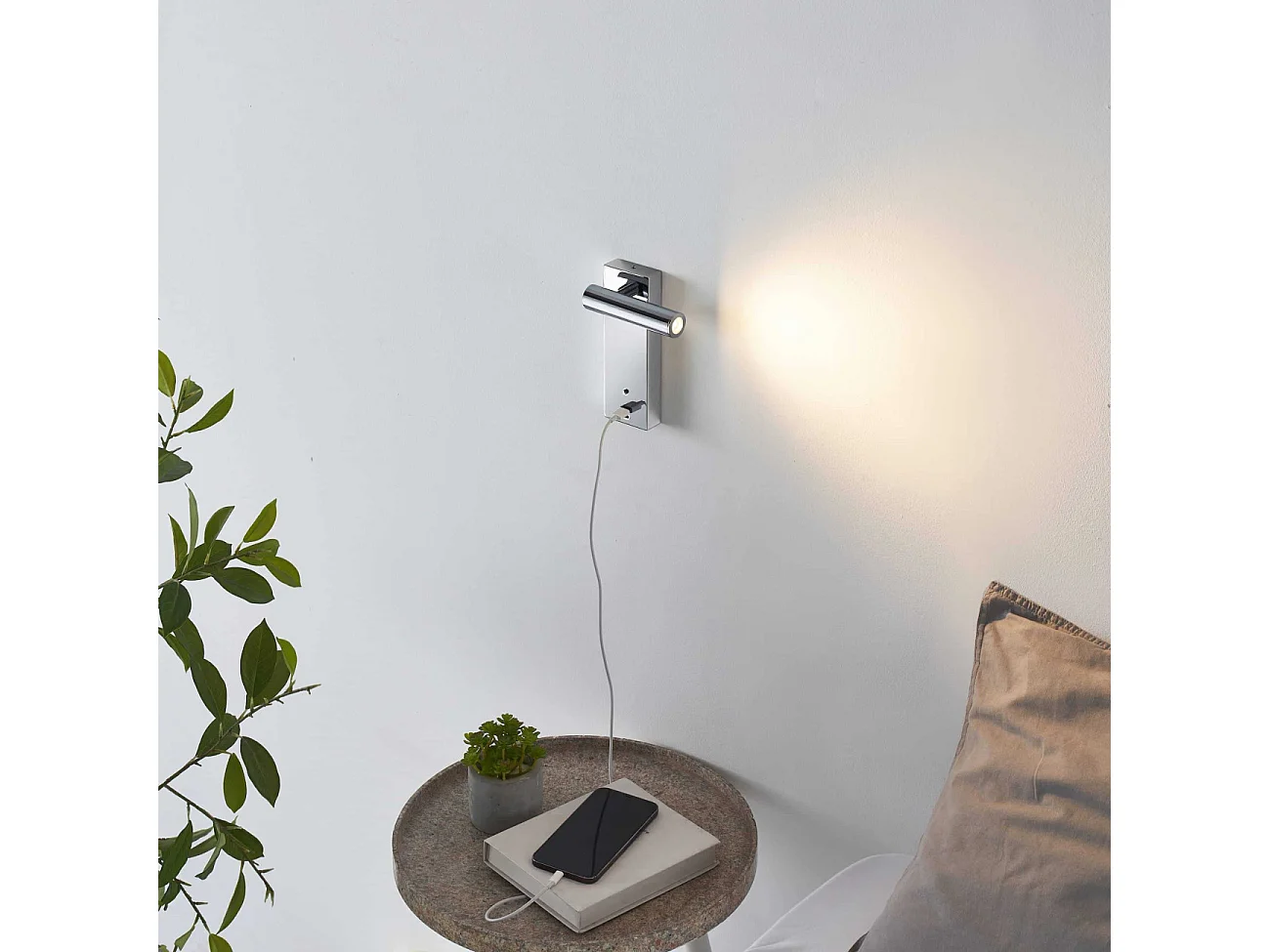 Applique LED liseuse chromée port USB et variateur intégrée  - Tofino