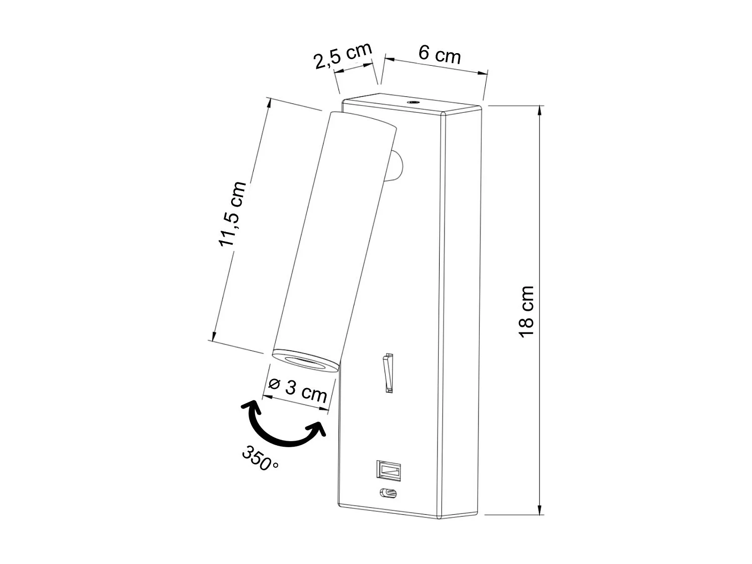Applique LED liseuse chromée port USB et variateur intégrée  - Tofino