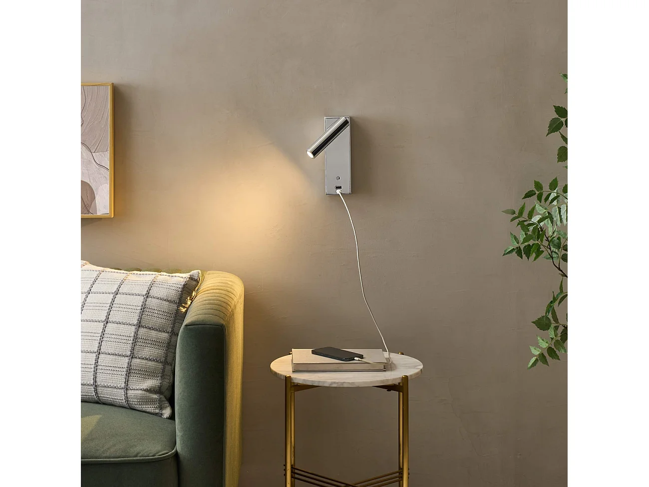 Applique LED liseuse chromée port USB et variateur intégrée  - Tofino