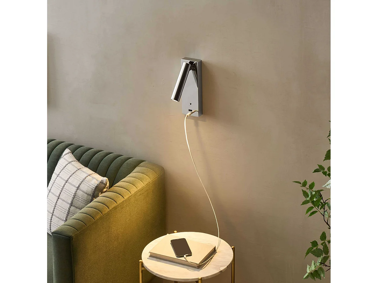 Applique LED liseuse chromée port USB et variateur intégrée  - Tofino