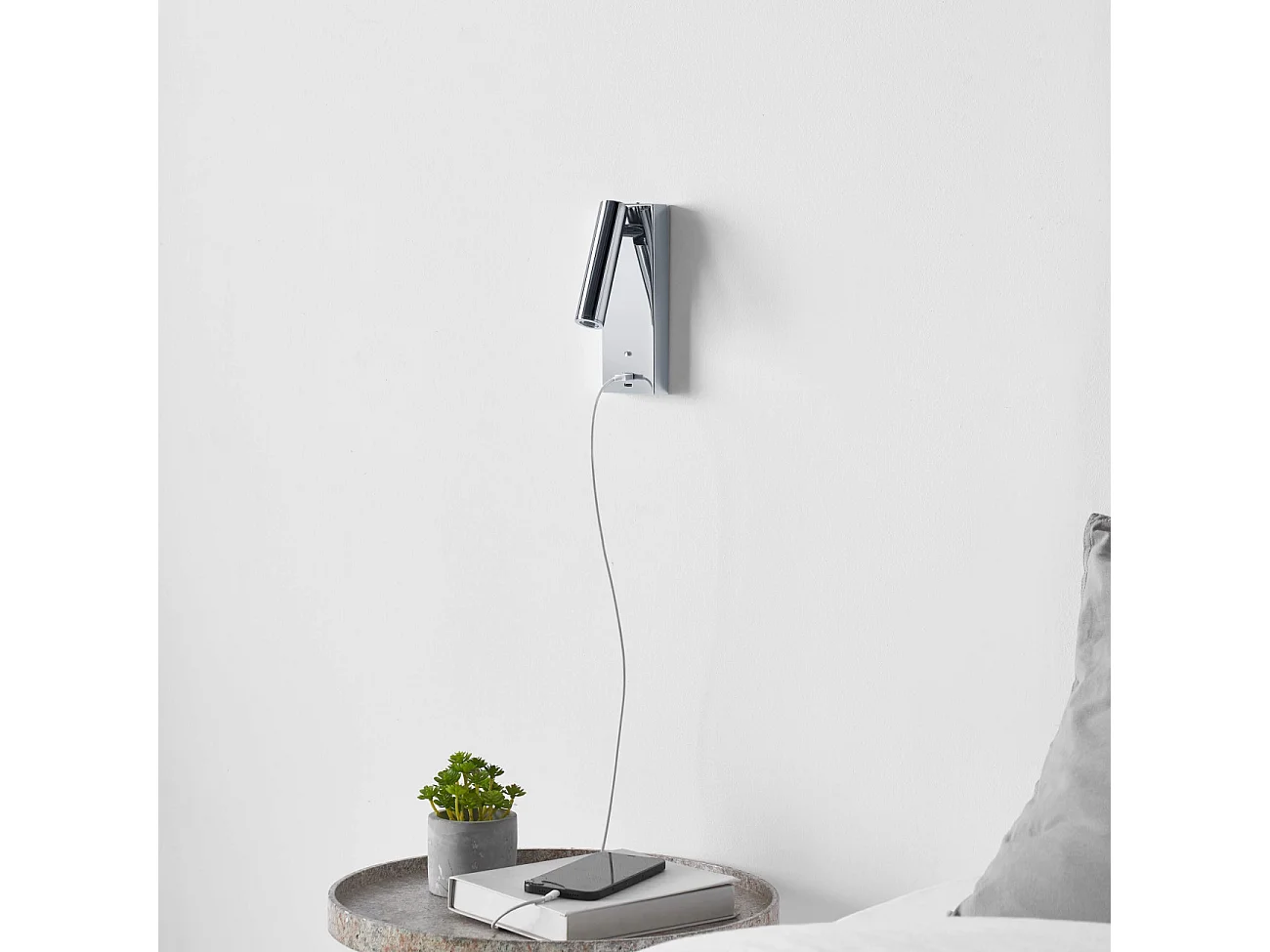Applique LED liseuse chromée port USB et variateur intégrée  - Tofino
