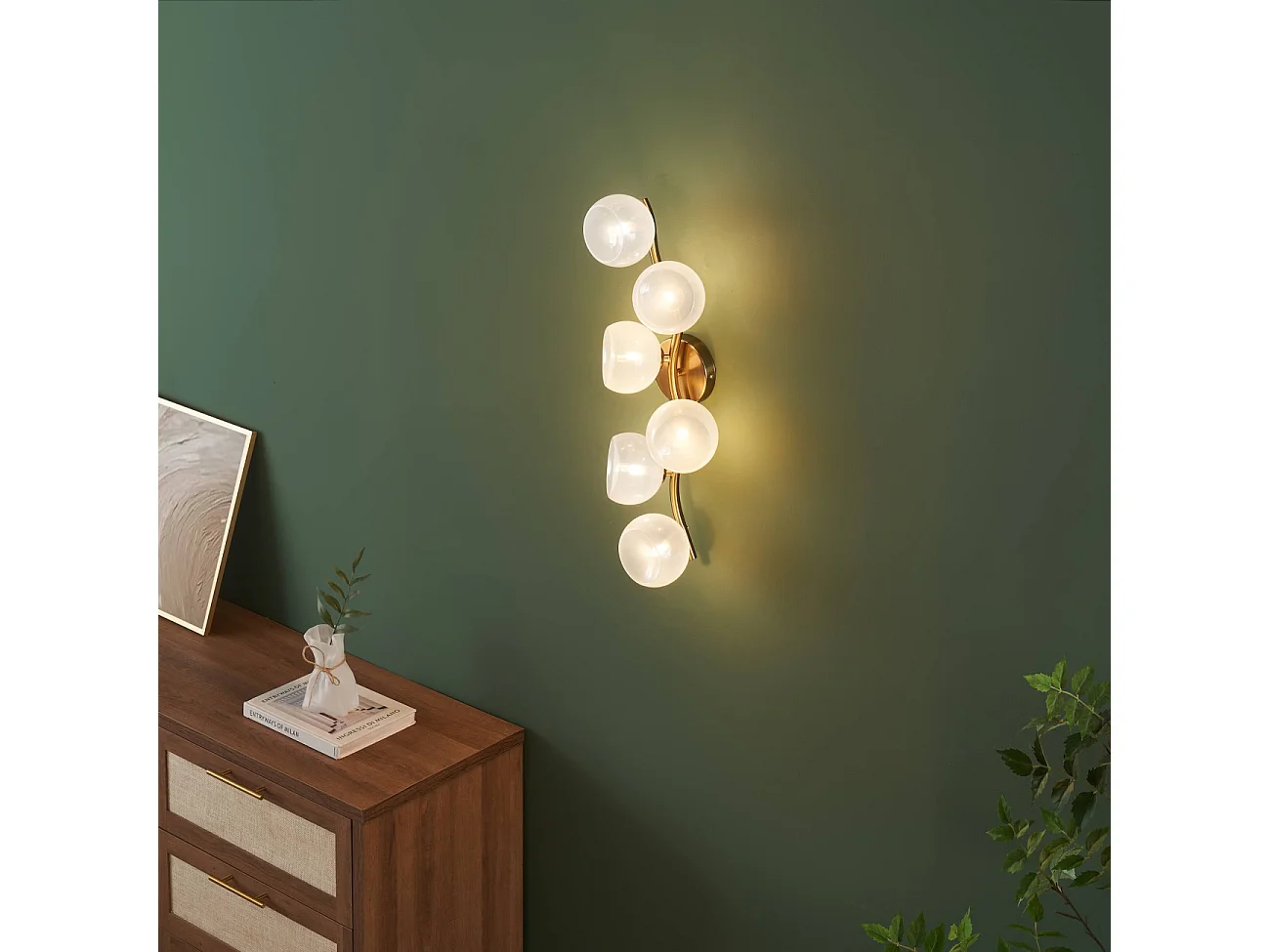 Applique murale multi abat-jours blancs brillant sur vague doré - Isalina