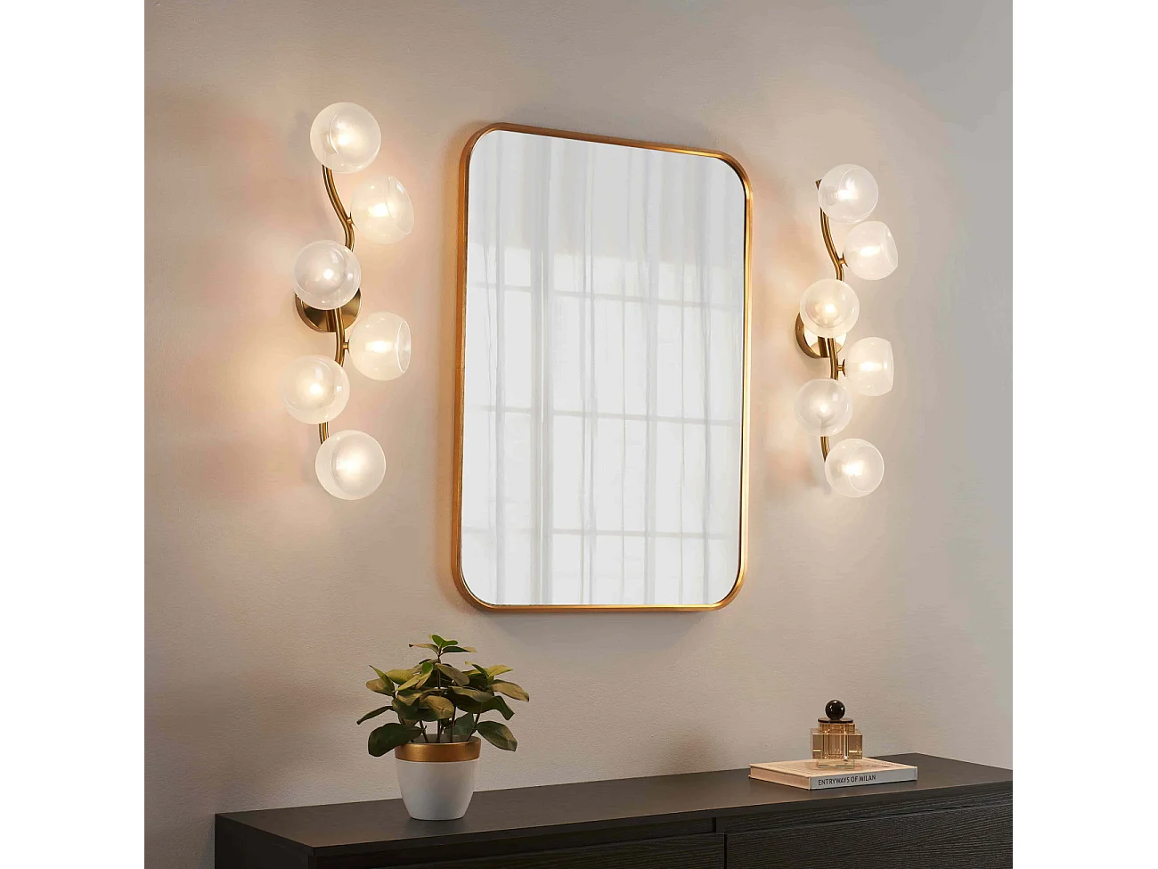 Applique murale multi abat-jours blancs brillant sur vague doré - Isalina