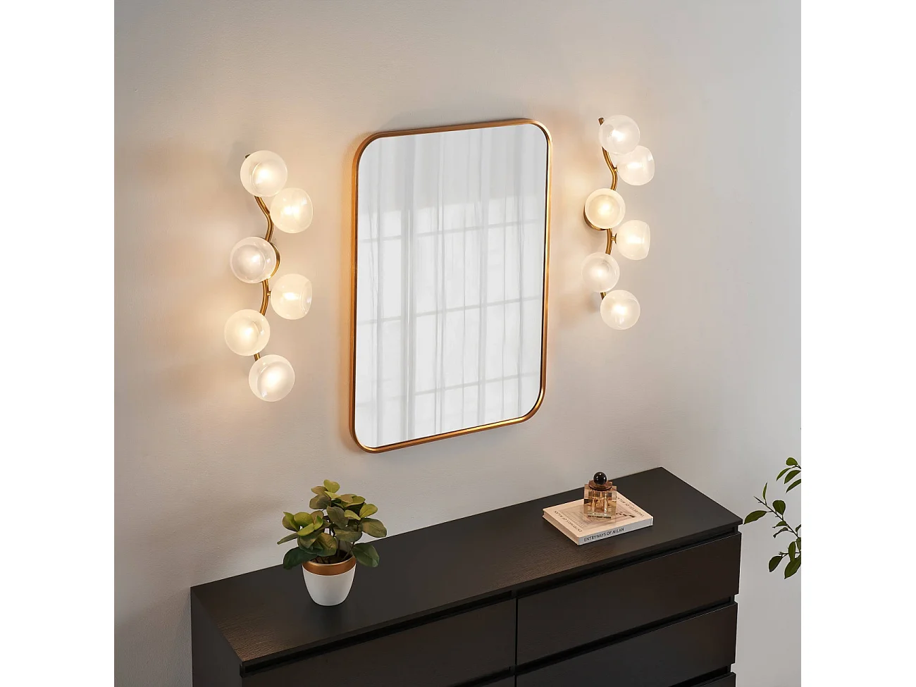 Applique murale multi abat-jours blancs brillant sur vague doré - Isalina