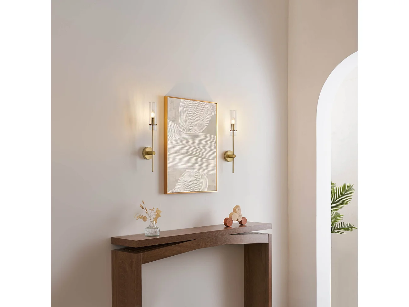 Grande applique support doré et tube en verre transparent - Sérénia