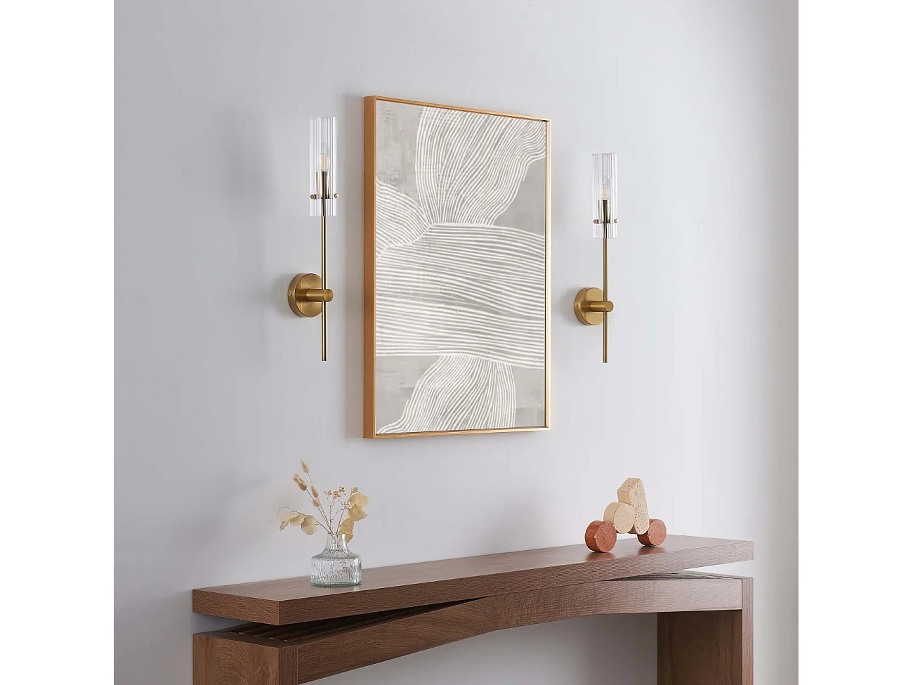 Grande applique support doré et tube en verre transparent - Sérénia