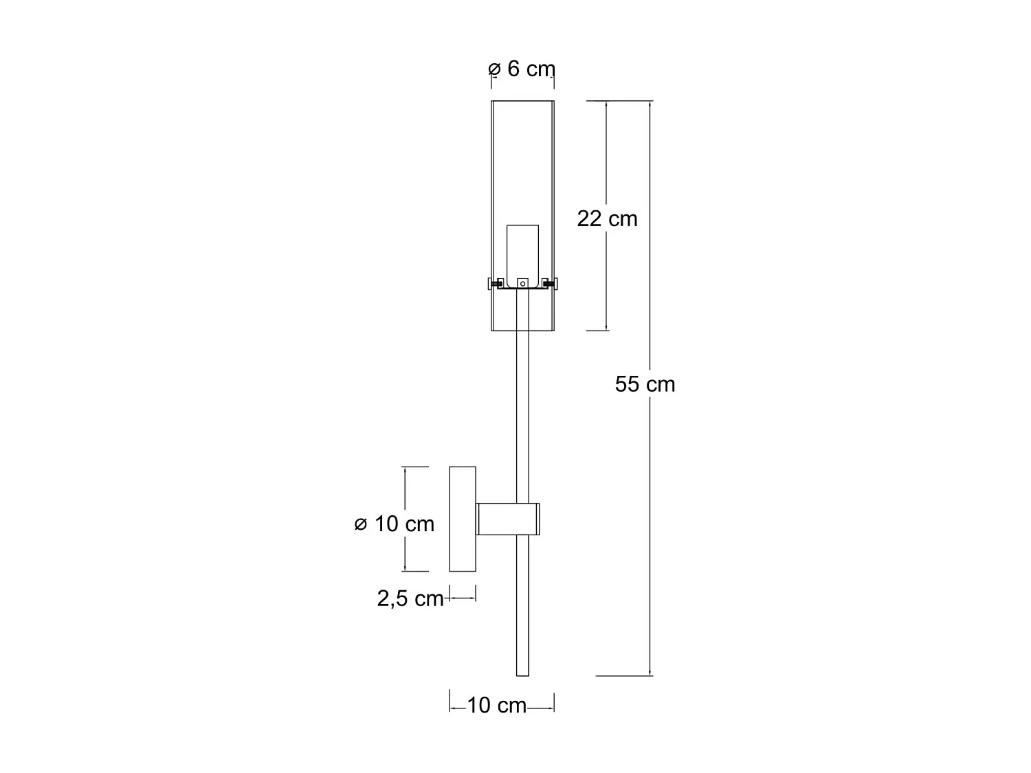 Grande applique support doré et tube en verre transparent - Sérénia