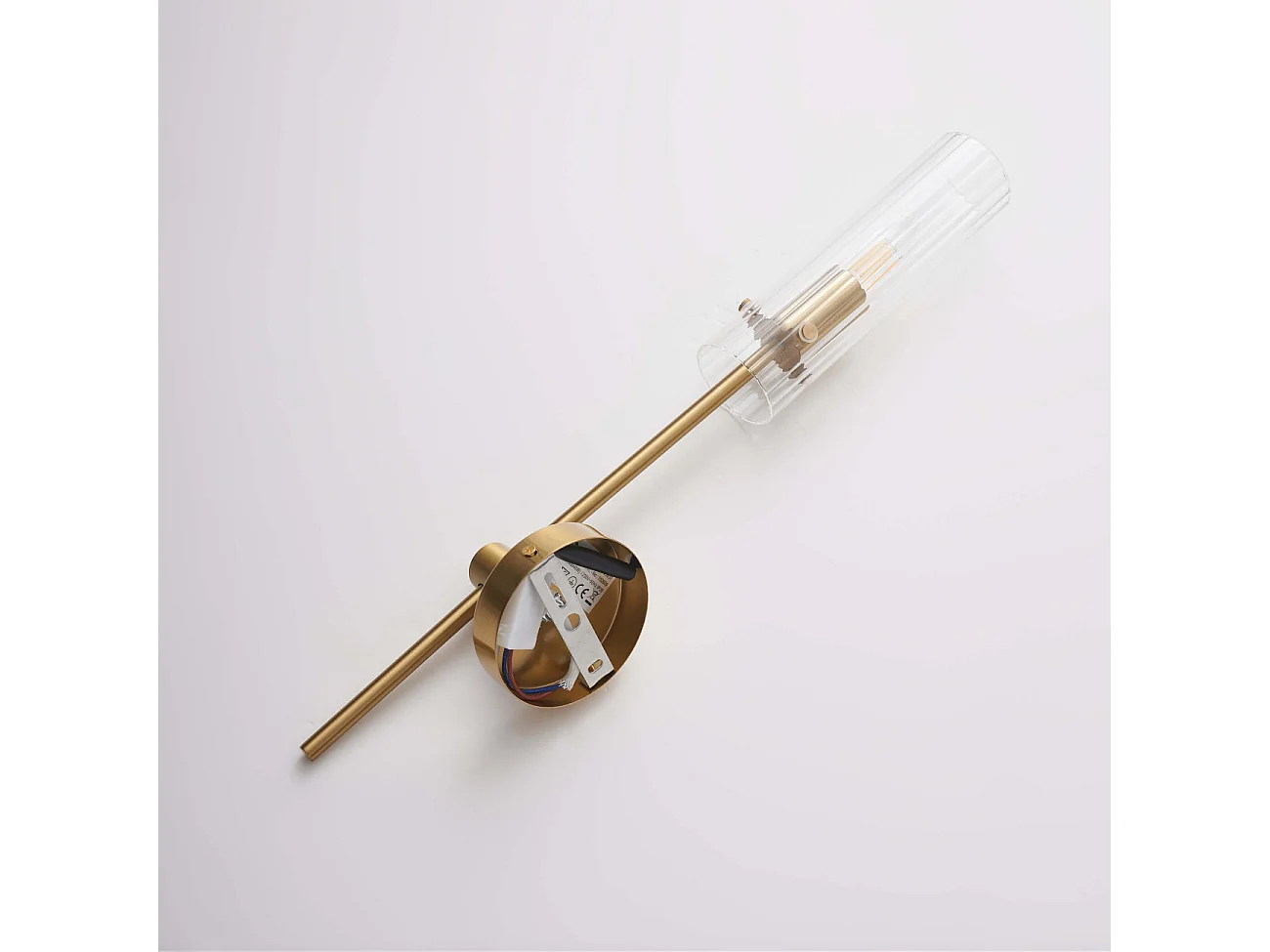 Grande applique support doré et tube en verre transparent - Sérénia