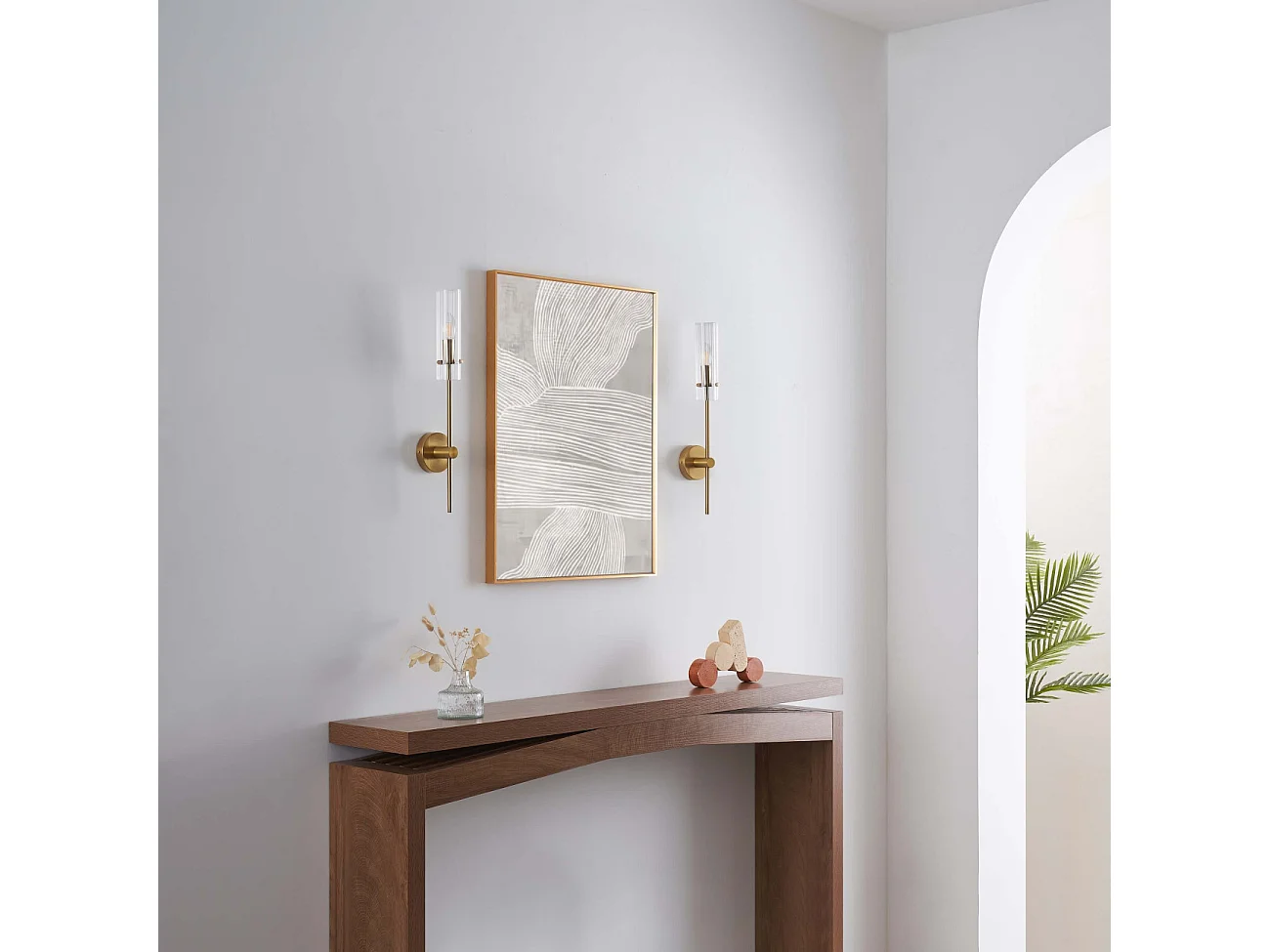 Grande applique support doré et tube en verre transparent - Sérénia