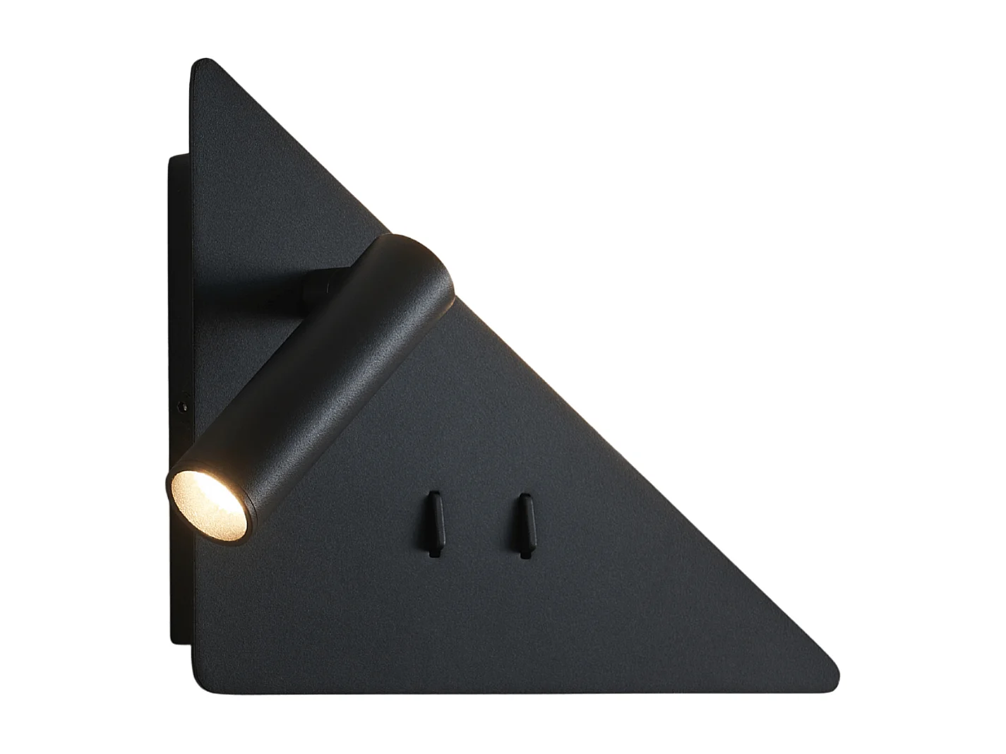 Applique noire triangle LED avec liseuse et angle droit à gauche - Elaris Type B