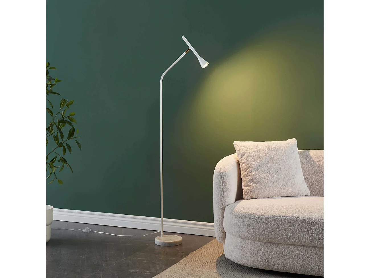 Lampadaire blanc liseuse conique et socle en marbre - Holen