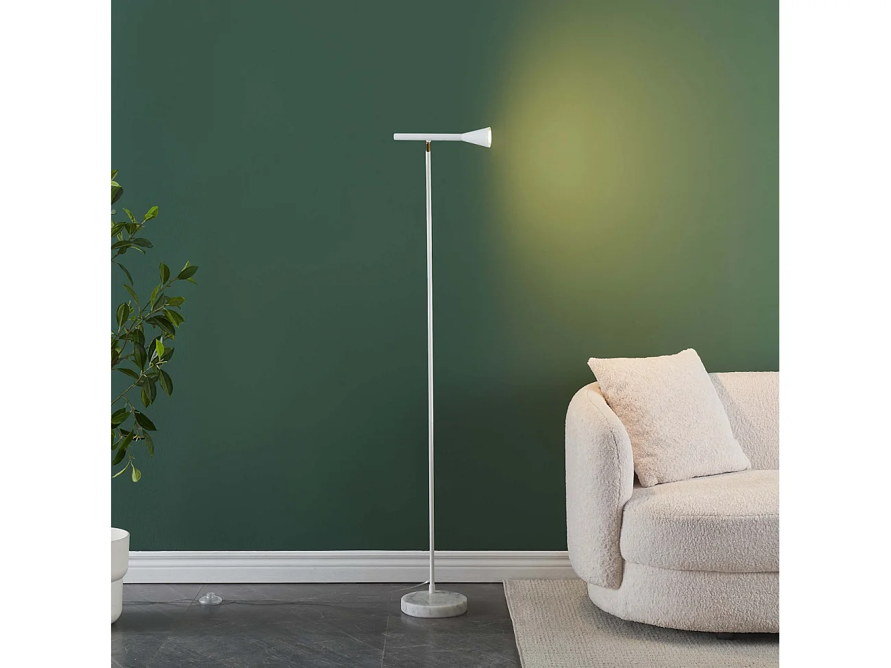 Lampadaire blanc liseuse conique et socle en marbre - Holen