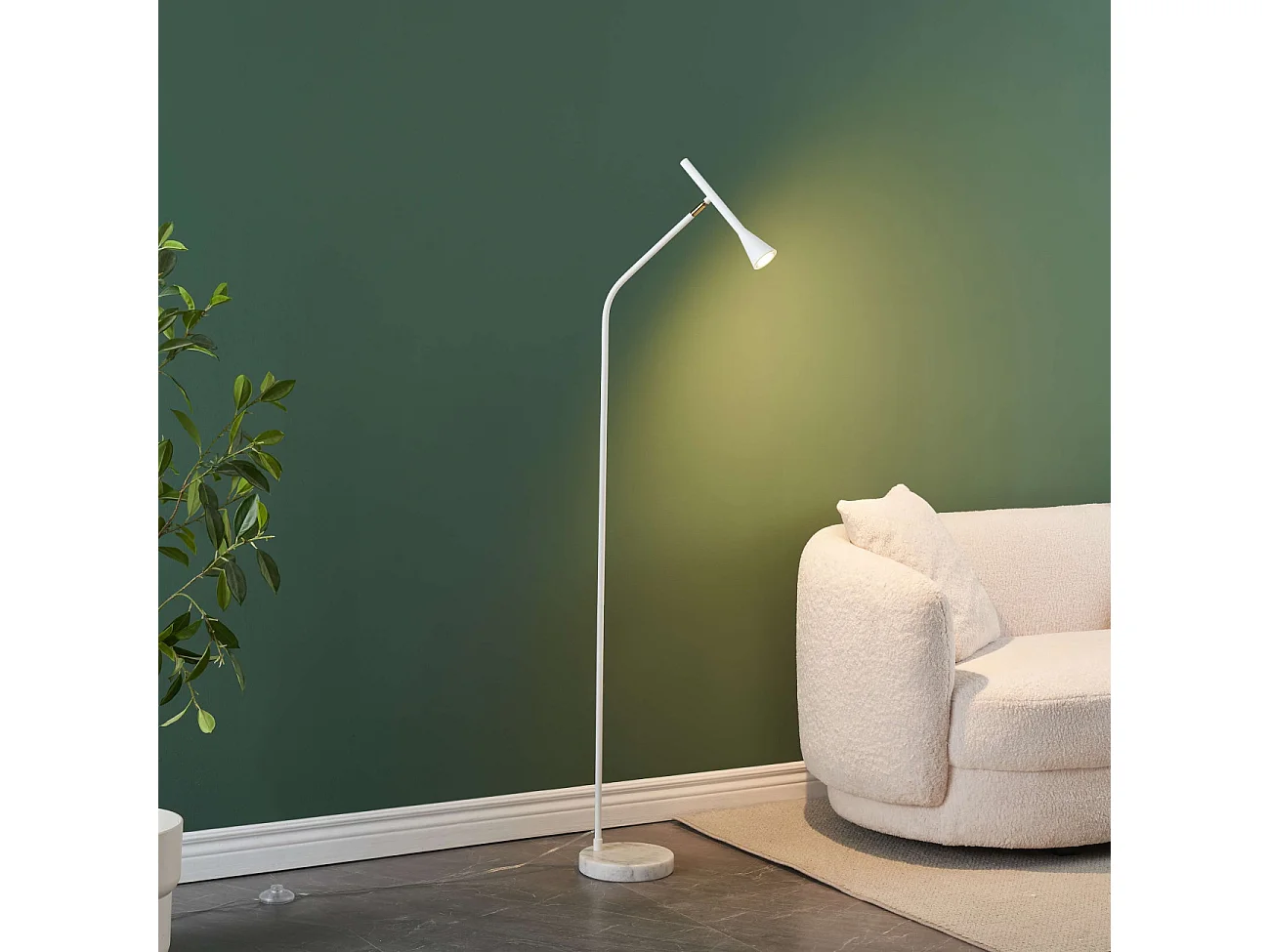 Lampadaire blanc liseuse conique et socle en marbre - Holen