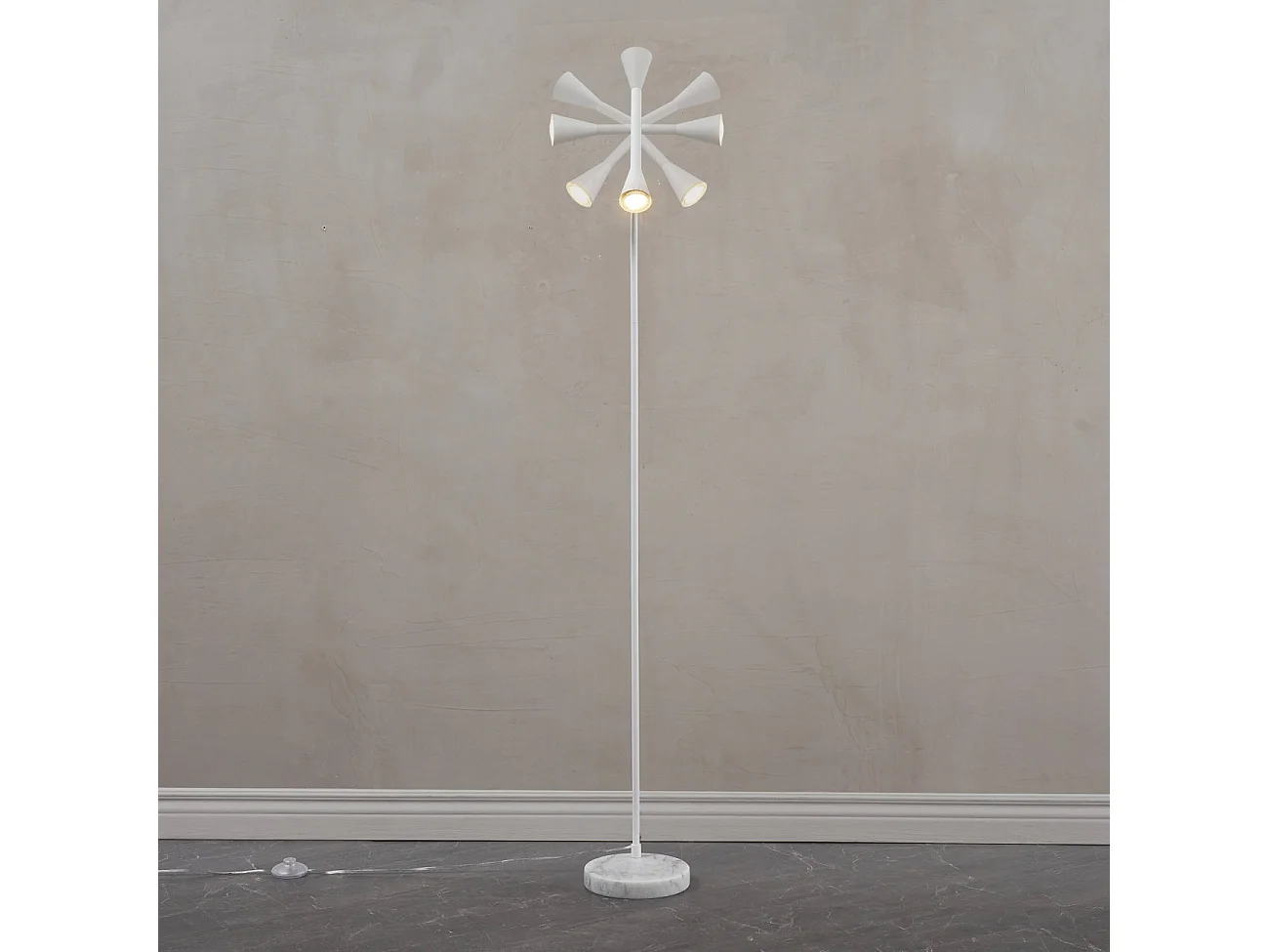 Lampadaire blanc liseuse conique et socle en marbre - Holen